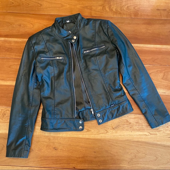 Dark Green Real Leather Jacket - Picture 1 of 8